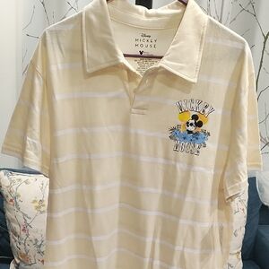 Disney Cream Striped Polo with Mickey Mouse